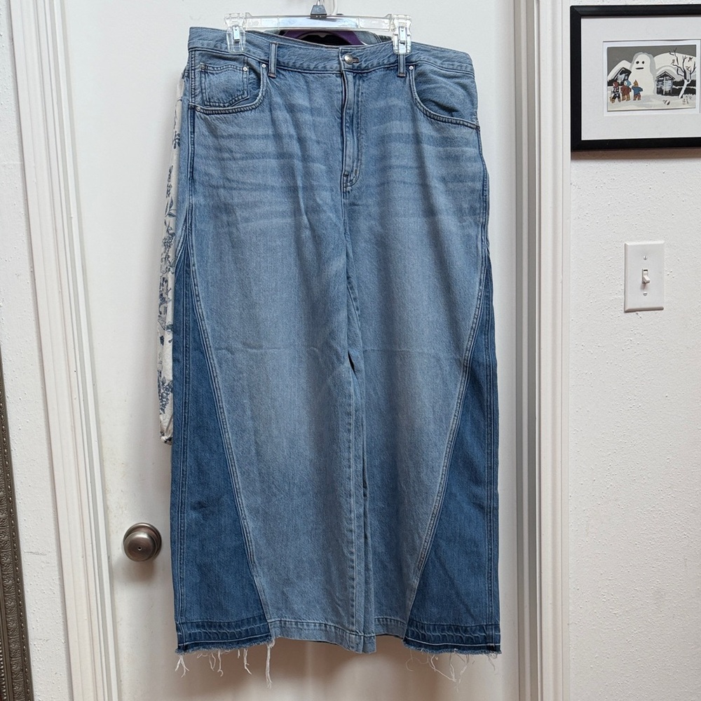Madewell Two-Tone Panel Denim Jeans - Light + Medium Blue Sz 32
